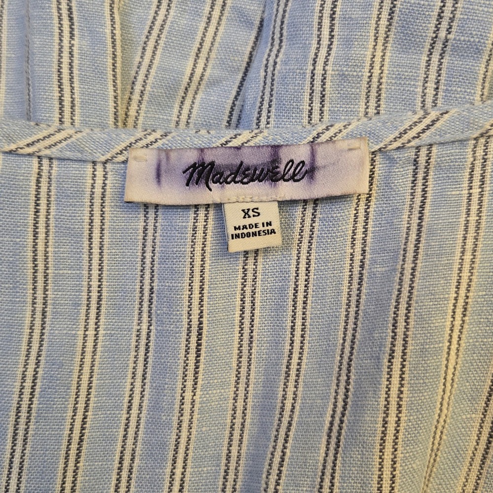 Madewell Cassie 100% Linen Button Front Midi Dress Blue Stripe XS Summer Coastal - Picture 10 of 13